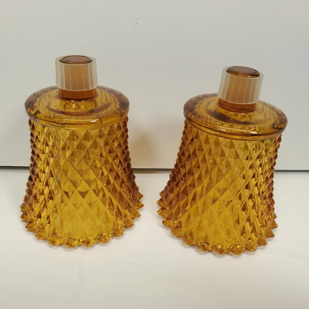 Vintage Votive Cups Peg‎ Candles Amber Glass Diamond Point Home Interiors QTY 2
